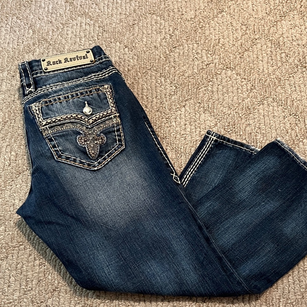 Rock Revival Women's Dark Blue Easy Capri Jeans
